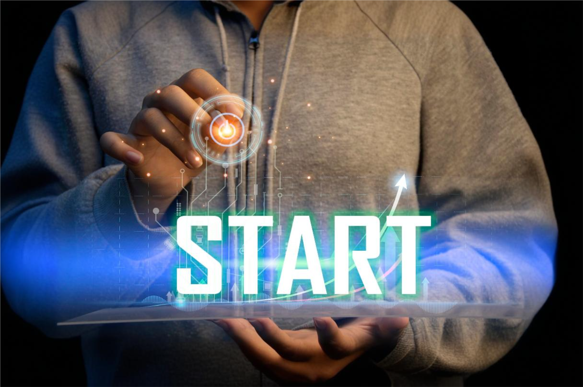 AI human pressing a start button