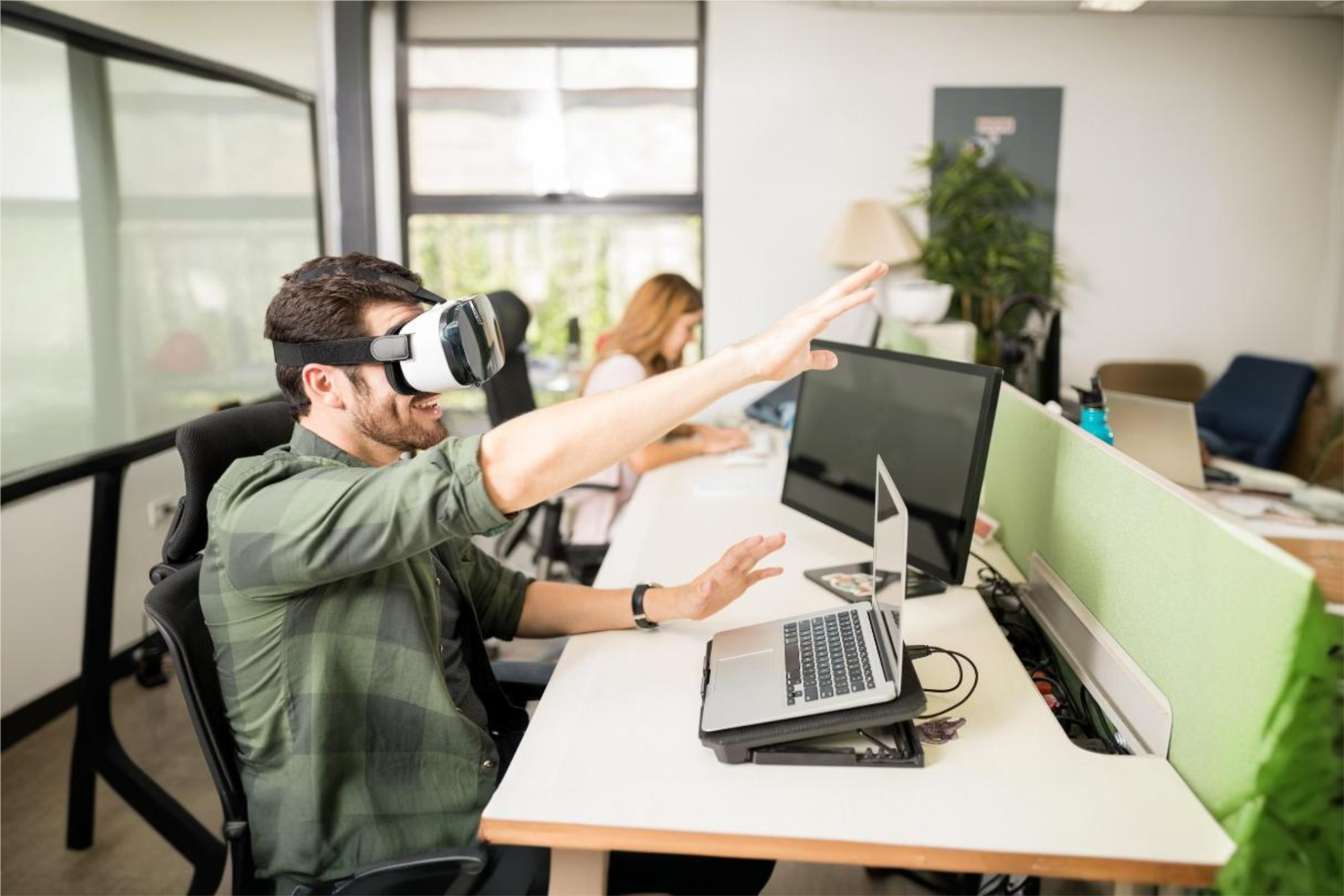 Man in office using new technology
