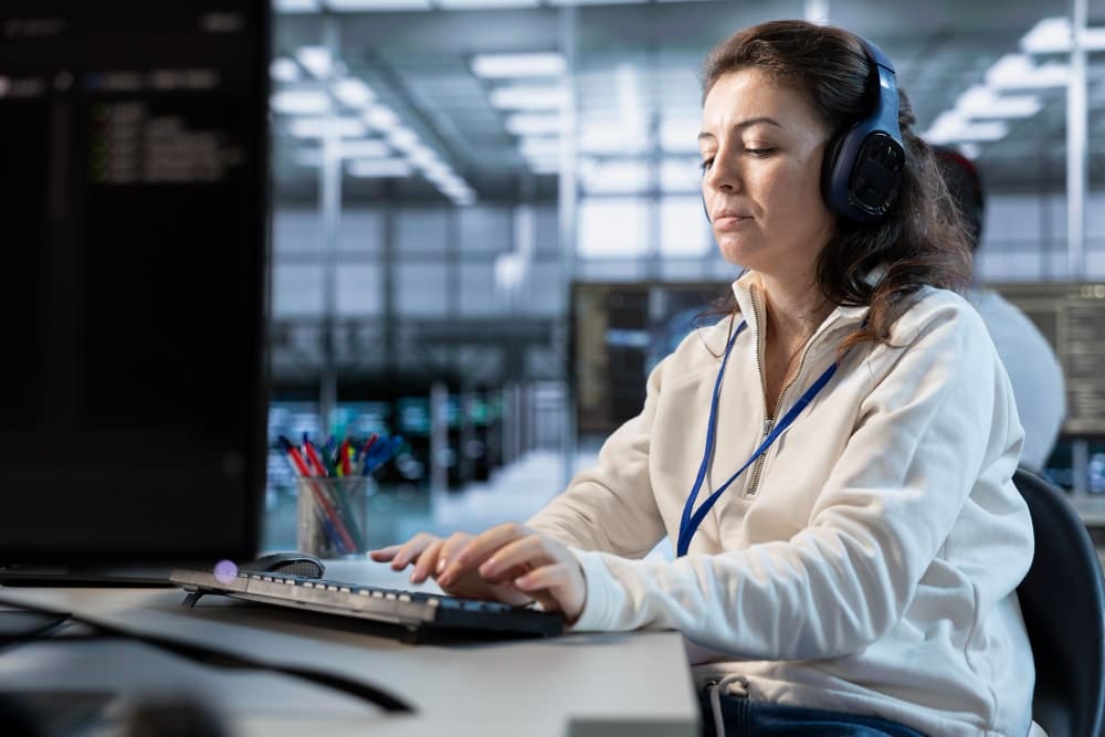 Managed IT technical support working through routine tasks.